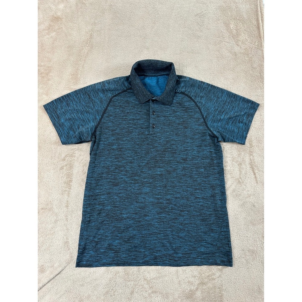 Lululemon Metal Vent Tech Polo Shirt Mens M Blue Black Space Dye Athletic EUC
